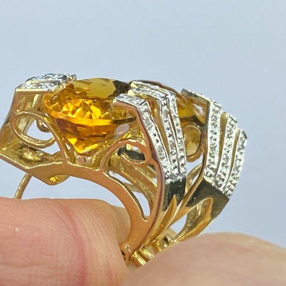 H Stern 18K/14 yellow gold oval Citrine Diamond earrings ring set 14.0g JR78323 - Picture 10 of 11